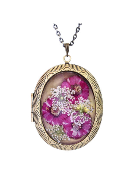 Collar de Medallón Vintage Hecho a Mano con Flor Prensada - Margarita