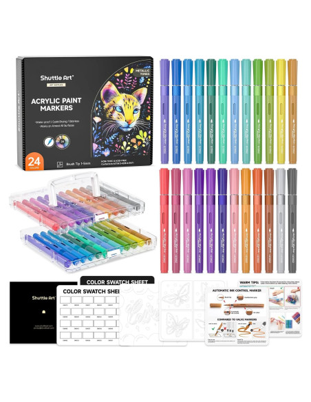 Marcadores de Pintura Acrílica Shuttle Art 24 Colores Metálicos