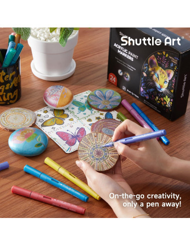 Marcadores de Pintura Acrílica Shuttle Art 24 Colores Metálicos
