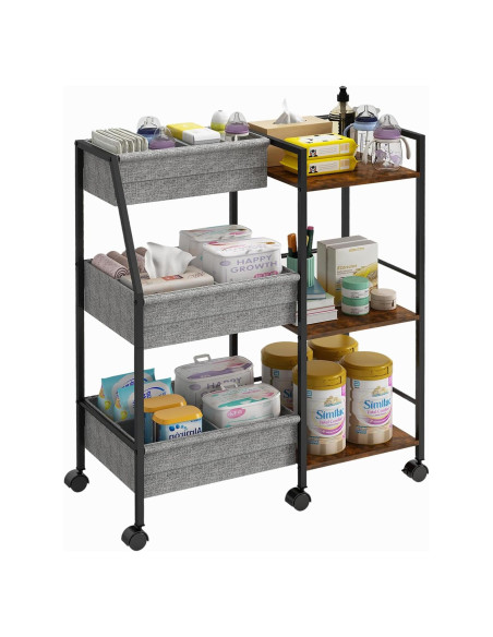 Carro Organizador de Pañales Marbyraz 3 Niveles Móvil Gris