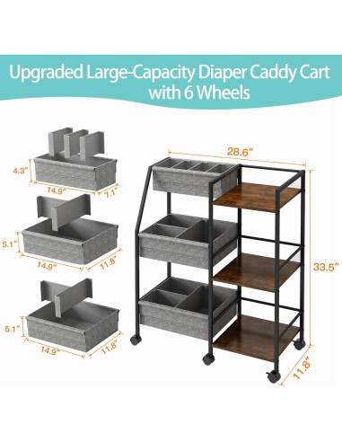 Carro Organizador de Pañales Marbyraz 3 Niveles Móvil Gris