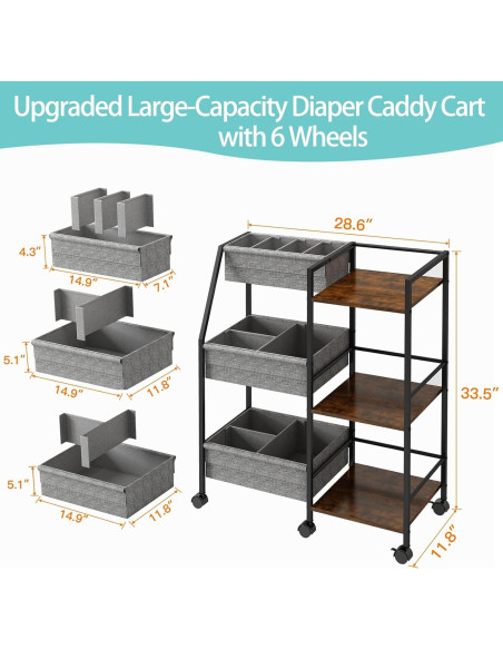 Carro Organizador de Pañales Marbyraz 3 Niveles Móvil Gris