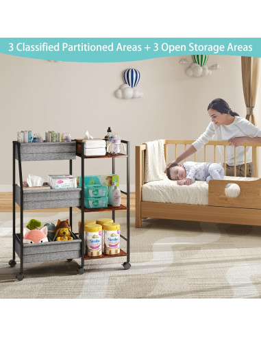 Carro Organizador de Pañales Marbyraz 3 Niveles Móvil Gris
