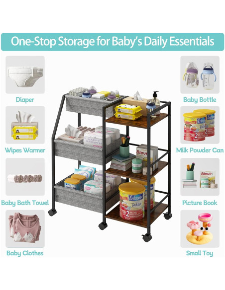 Carro Organizador de Pañales Marbyraz 3 Niveles Móvil Gris