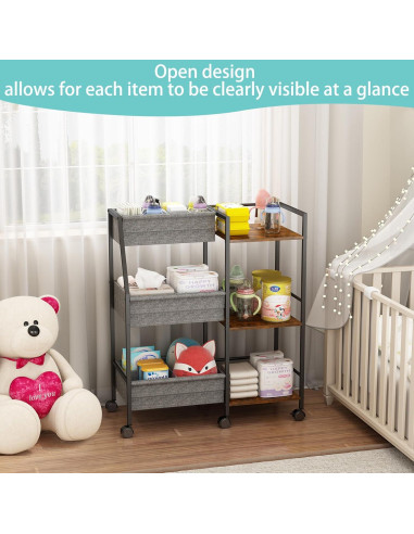 Carro Organizador de Pañales Marbyraz 3 Niveles Móvil Gris