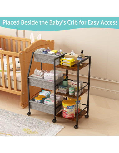 Carro Organizador de Pañales Marbyraz 3 Niveles Móvil Gris