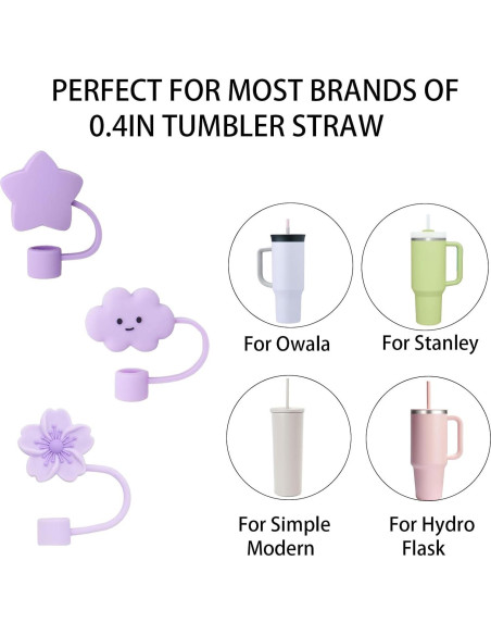 Cubiertas de Popote Oathast Púrpura 3 Pcs Silicona 1cm