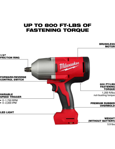 Llave de Impacto Eléctrica Milwaukee 2666-20 1/2" Alto Torque