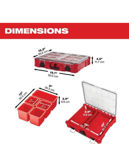 Organizador Packout Milwaukee Tool 10 Compartimentos IP65 Rojo Organizador Packout Milwaukee Tool 10 Compartimentos IP65 Rojo