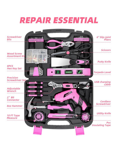 Kit de Herramientas Rosa 143 Pzs DOWELL con Destornillador 3.6V