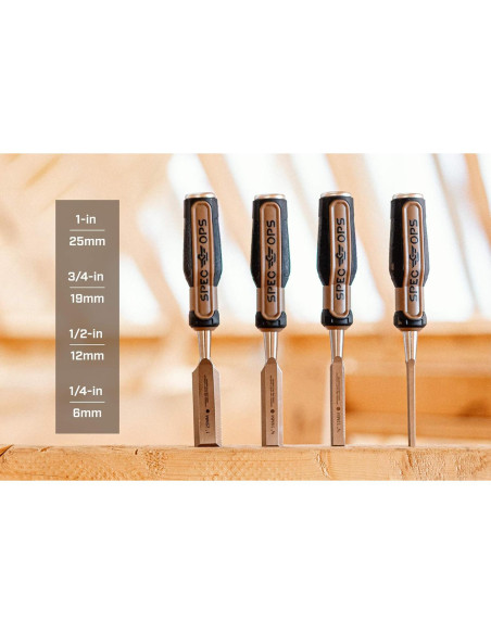 Juego de Cinceles de Madera Spec Ops - 4 Piezas Acero Alto Carbono
