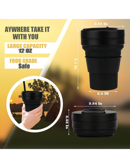 Taza de viaje colapsable Venwalk 350ml silicona negra