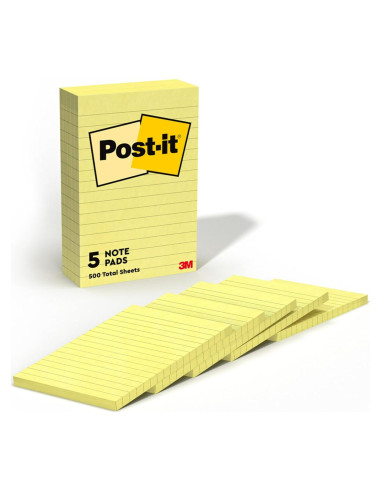 Notas Post-it Amarillo Canario 10.16x15.24 cm 5 Blocs 100 Hojas
