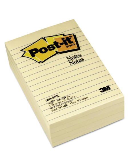 Notas Post-it Amarillo Canario 10.16x15.24 cm 5 Blocs 100 Hojas