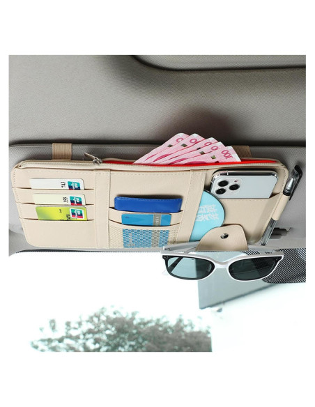 Organizador de Visera de Sol para Auto Augeny Beige - Almacenamiento PU