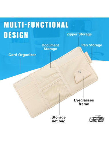 Organizador de Visera de Sol para Auto Augeny Beige - Almacenamiento PU