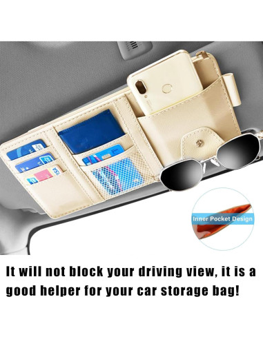 Organizador de Visera de Sol para Auto Augeny Beige - Almacenamiento PU