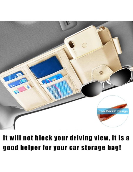 Organizador de Visera de Sol para Auto Augeny Beige - Almacenamiento PU
