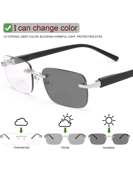 Gafas de lectura bifocales fotocromáticas 2.0x con bisagra de resorte