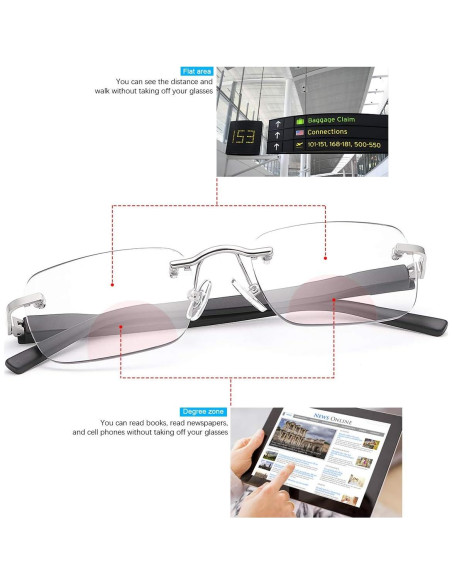 Gafas de lectura bifocales fotocromáticas 2.0x con bisagra de resorte