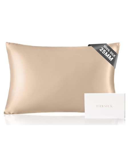 Funda de Almohada de Seda THXSILK 100% Morera 20x66cm Beige