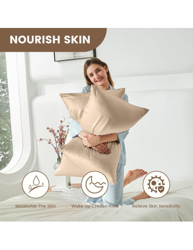 Funda de Almohada de Seda THXSILK 100% Morera 20x66cm Beige
