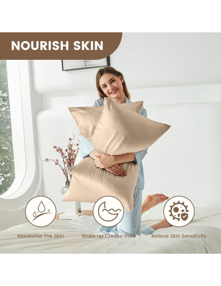 Funda de Almohada de Seda THXSILK 100% Morera 20x66cm Beige
