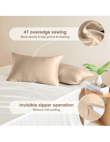 Funda de Almohada de Seda THXSILK 100% Morera 20x66cm Beige