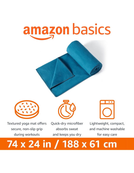 Toalla de Yoga Amazon Basics Aqua, Suave y Absorbente 188x61 cm