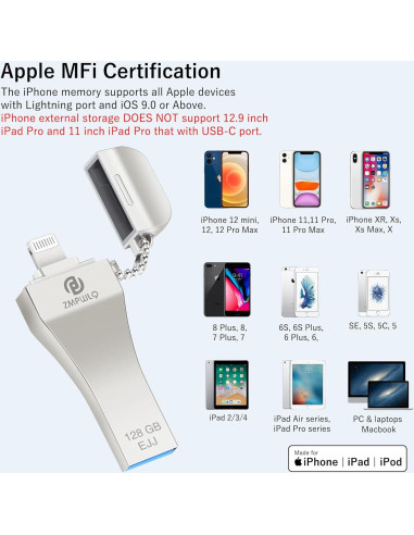 Stick de Respaldo de Fotos 128GB MFi para iPhone y iPad