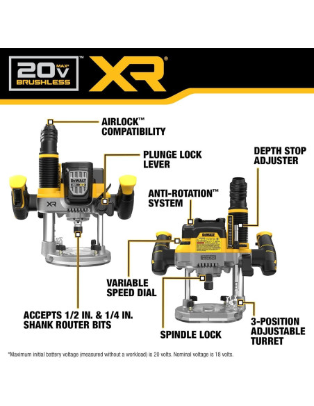 Router de Inmersión DEWALT 20V MAX XR 2-1/4 HP DCW620B Router de Inmersión DEWALT 20V MAX XR 2-1/4 HP DCW620B