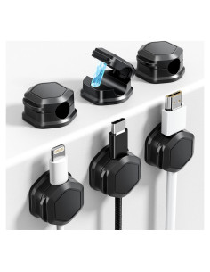 6 Clips Magnéticos para Cables Cuworlis - Organizador Negro
