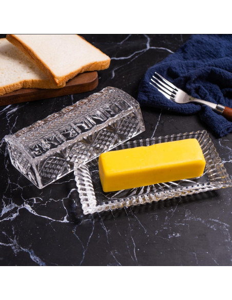 Plato de Mantequilla de Vidrio QIANCHANG con Tapa 17.5x9x6cm