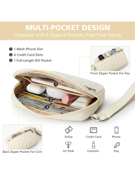 Cartera de muñeca DIXEIGHT beige RFID 20x12cm 3 cremalleras Cartera de muñeca DIXEIGHT beige RFID 20x12cm 3 cremalleras