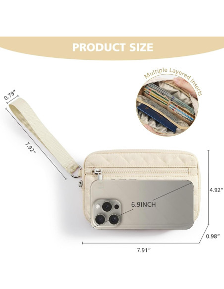 Cartera de muñeca DIXEIGHT beige RFID 20x12cm 3 cremalleras Cartera de muñeca DIXEIGHT beige RFID 20x12cm 3 cremalleras