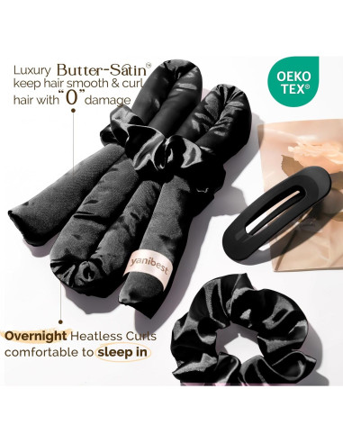 Rizador de Cabello Sin Calor Yanibest Negro con Scrunchies