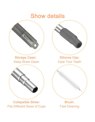 Pajitas de Metal Reutilizables uxcell Telescópicas 9.06"