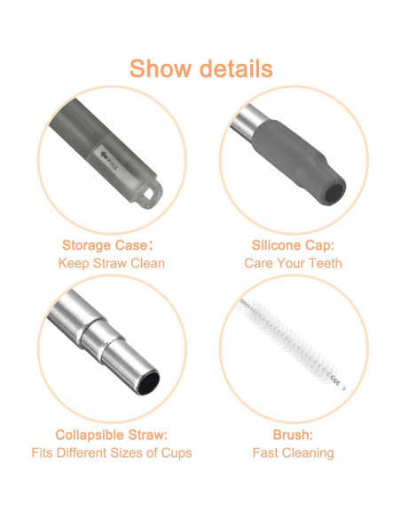 Pajitas de Metal Reutilizables uxcell Telescópicas 9.06"