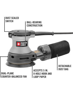 Lijadora Orbital Aleatoria PORTER-CABLE 382, 5 Pulgadas, 1.63 kg 2