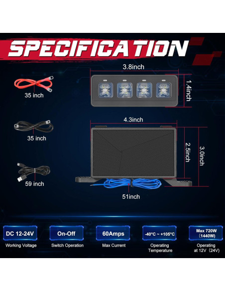 Panel de Interruptores Inalámbrico OFFROADTOWN 4 Gang LED