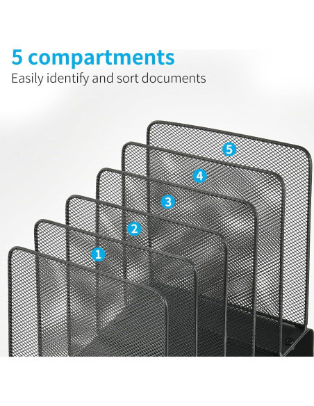 Organizador de Archivos LEKETREE Negro 5 Secciones Metal