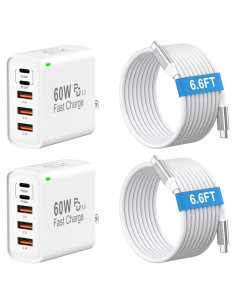Cargador Rápido USB C 60W 5 Puertos Caniifoto + 2 Cables 2Pack