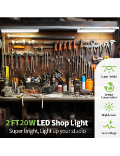Luz de Taller LED Be Studied 20W 2FT 5000K Enlazable Paquete de 4 2
