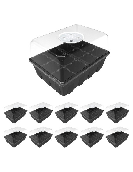 Kit de Inicio de Semillas Gardzen 10 Bandejas Negras 12-Celdas Kit de Inicio de Semillas Gardzen 10 Bandejas Negras 12-Celdas