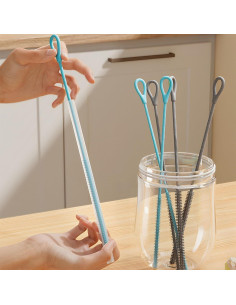 Cepillo Limpiador de Pajitas CXLL de Silicona 6mm y 9mm Azul 2