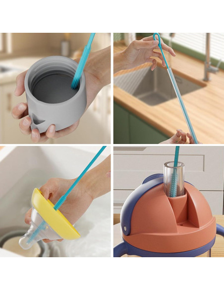 Cepillo Limpiador de Pajitas CXLL de Silicona 6mm y 9mm Azul