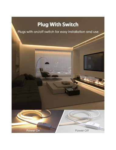 Tira de LED COB 3M 3000K Blanca Cálida IP67 con Interruptor