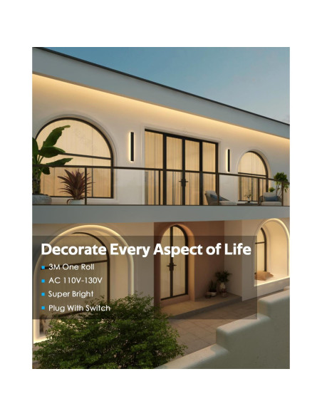 Tira de LED COB 3M 3000K Blanca Cálida IP67 con Interruptor