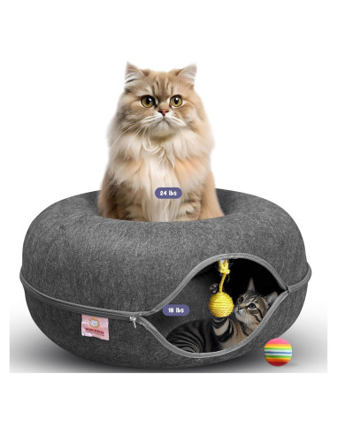 Túnel de Gato Peekaboo con Cama y Juguete - Grande Gris