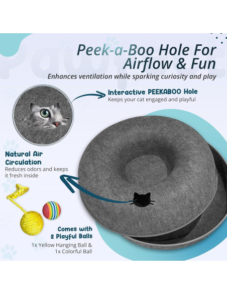 Túnel de Gato Peekaboo con Cama y Juguete - Grande Gris